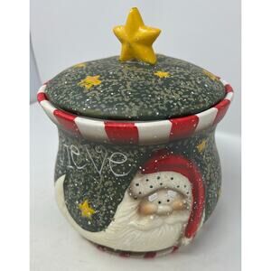 Huntington Holiday Treat Jar Santa Believe Hand Painted‎ Ceramic Cookie Jar